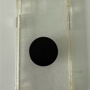 Clear sparkle phone case with black pop socket